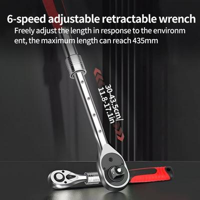 72-Tooth Retractable & Extendable Ratchet Wrench, 1/4" 3/8'' 1/2'' Drive, Quick Release & Reversible Socket Wrench