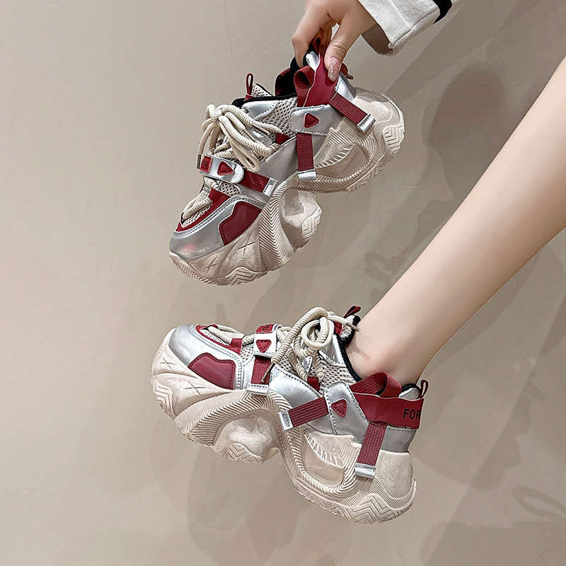 Retro red dad shoes women's autumn new thick-soled muffin versatile height-increasing sports and leisure shoes