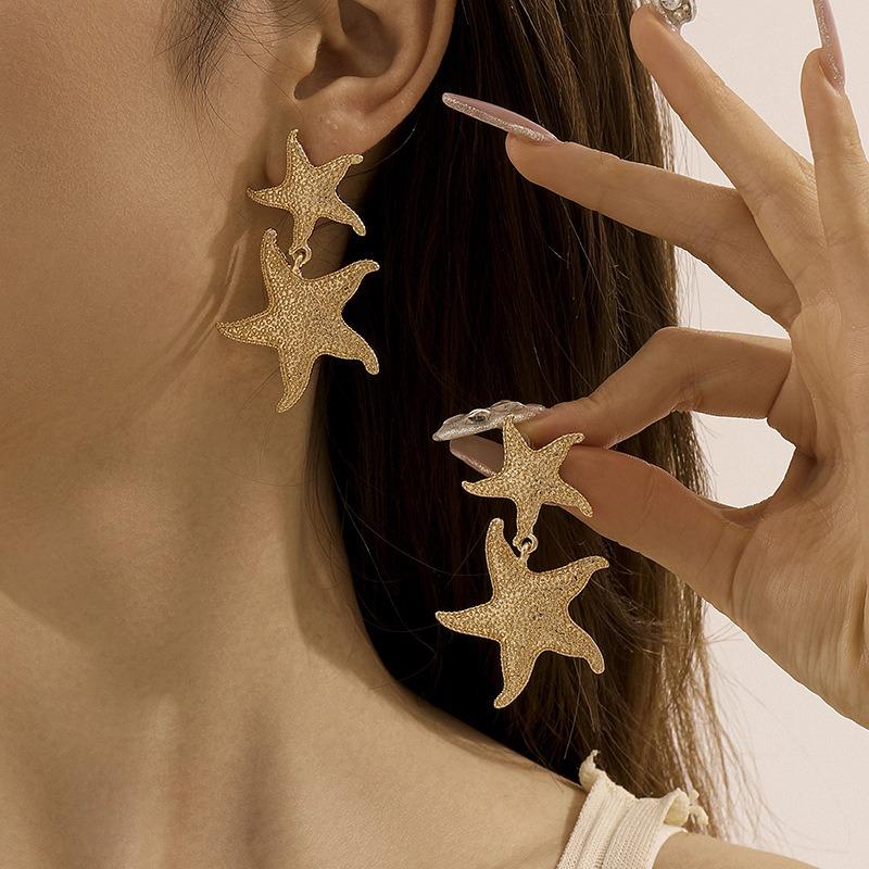 Bohemia Punk Metal Starfish Stud Earrings For Women Gold Color Sea Star Geometric Earrings Summer Beach Jewelry