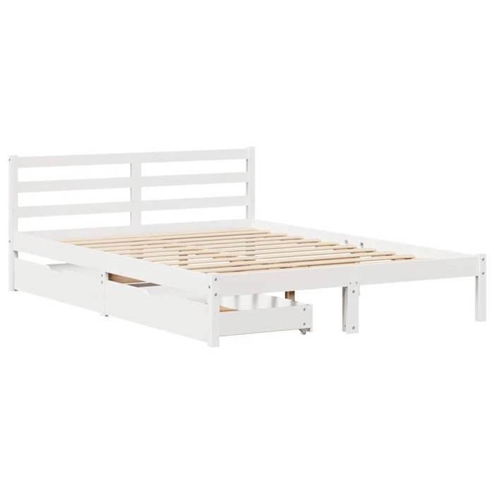 VidaXL Cadre de lit avec tiroirs blanc 160x200 cm bois massif de pin, sommier, cadre de lit double, cadre de lit en bois 3301545