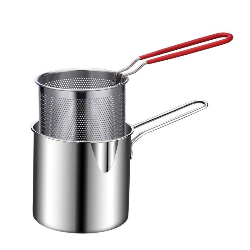 Stainless steel fryer, household oil pan, small skewer pan, slag partition, mini frying, small deep pan, uncoated.