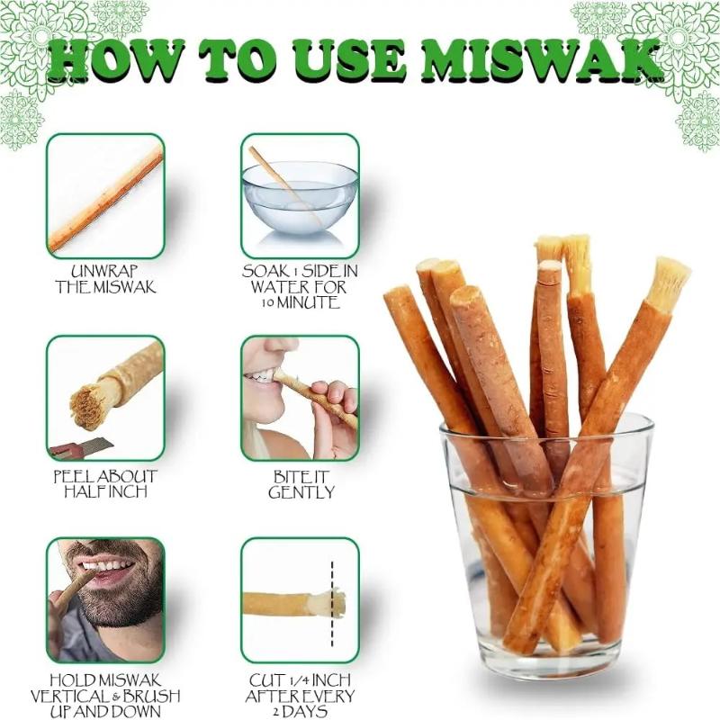 1 Pezzo Spazzolino Miswak Naturale Portatile Sbiancante Tradizionale per Denti e Bastoncino Manuale per la Cura dei Denti per Viaggio