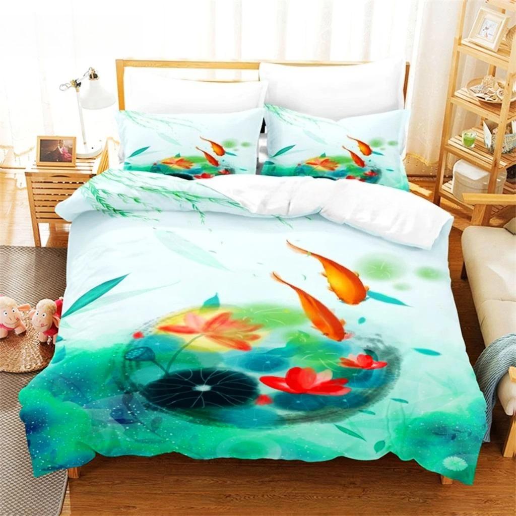 Grüne Blume Bettbezug Set Doppelbett mit Kissenbezug Lotus Bettwäsche Set King Size 3tlg 2tlg Einzel Twin Full 200x200 220x240cm