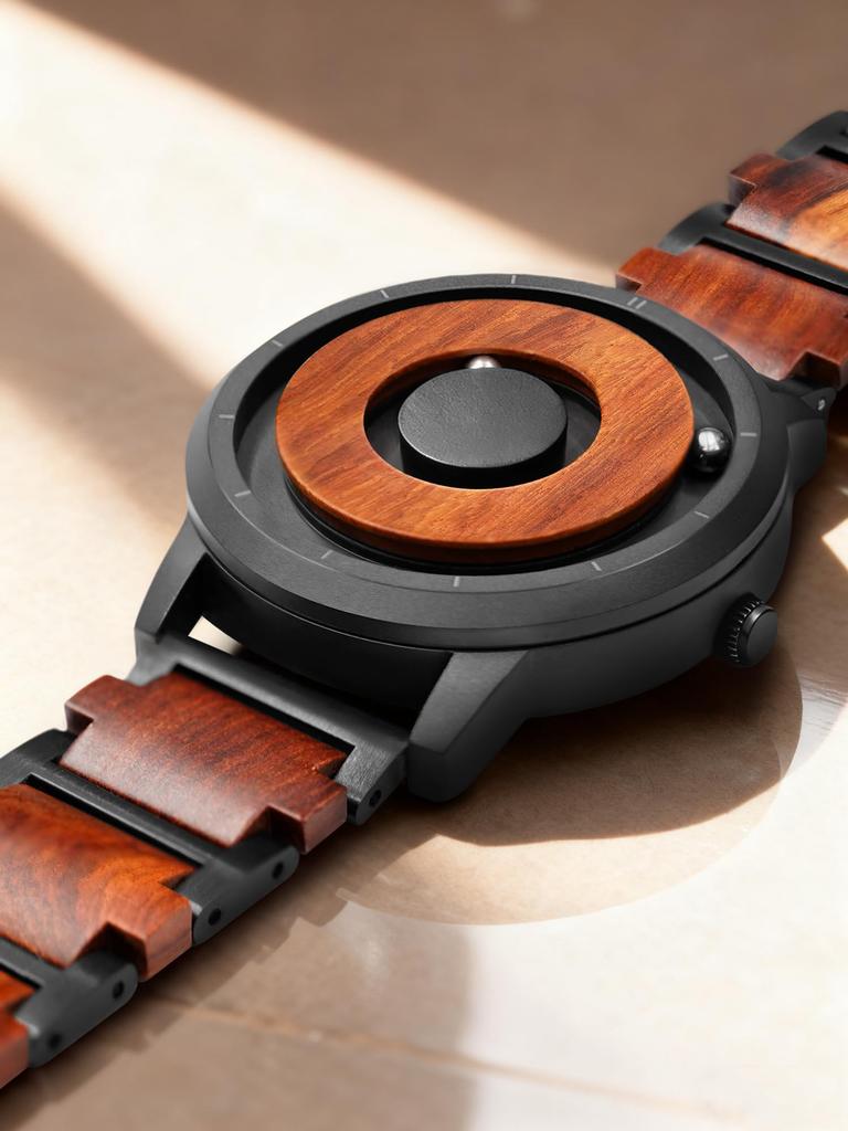 EUTOUR Wooden Magnetic Stylish Retro Simple and Casual Quartz Watch with Magnetic Ball 3ATM Water 40mm and Wooden Band Men's Watch, Style, Design,