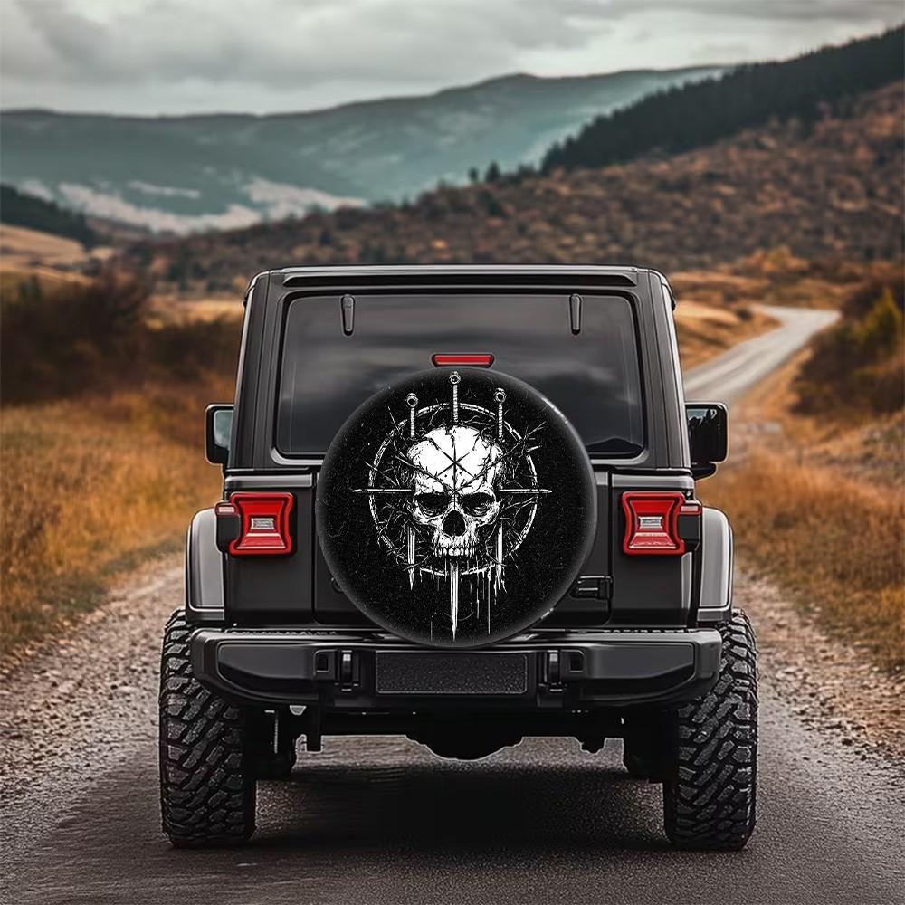 Skull Sword Tire Cover Dark Graphic Spare Wheel Protector Durable Polyester Accessory