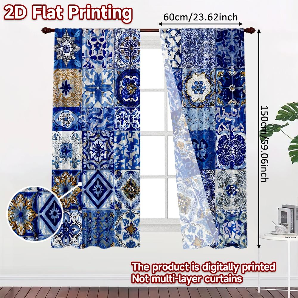 2pcs, 2D FLAT PRINTING Curtains (Without Rod) Pattern Mosaic(1) Festive Fashion Curtains Versatile Durable Polyester Curtains