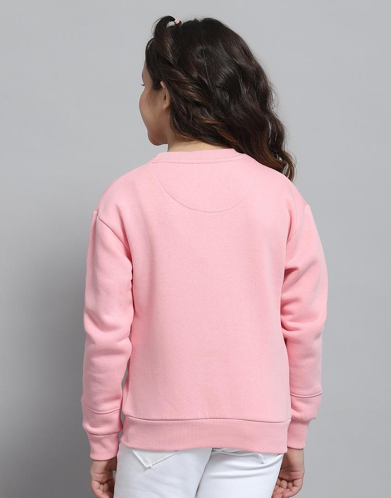 MONTE CARLO Girls Printed Pink Round Neck Full Sleeve Sweatshirt
