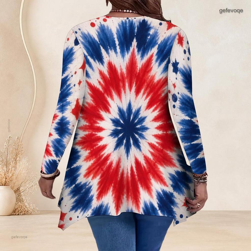 Plus Size Women V Neck Long Sleeve Loose Fashion Blouse With Irregular Split Hem Design