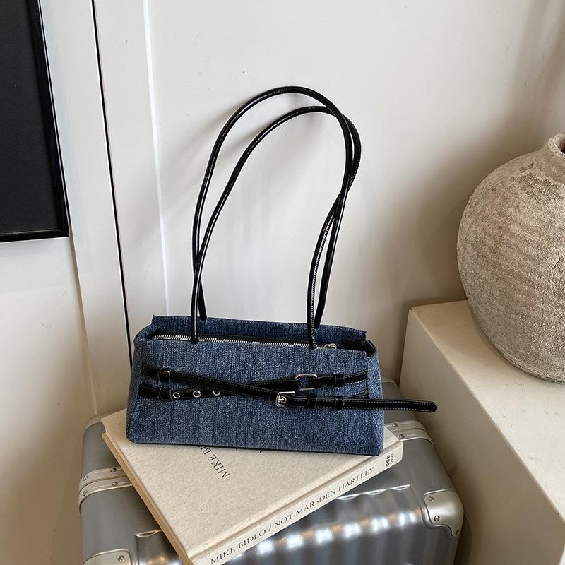 

Niche denim bag women s new contrasting color versatile shoulder underarm bag fashionable commuter bag