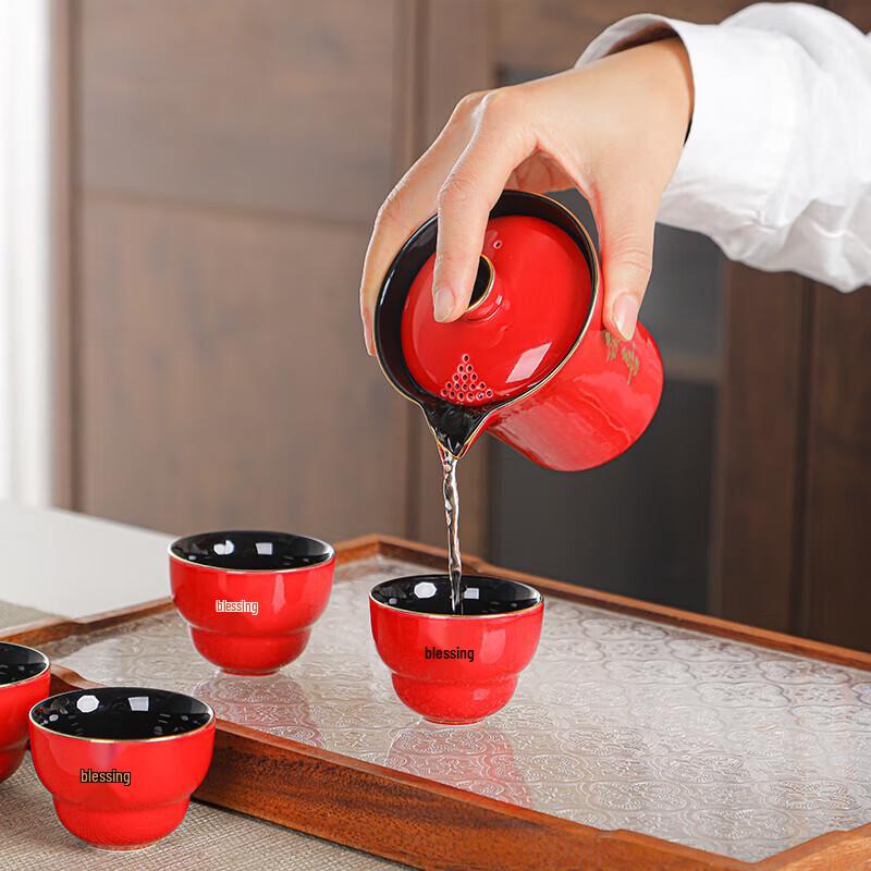 Auspicious Five Blessings Ceramic Tea Set