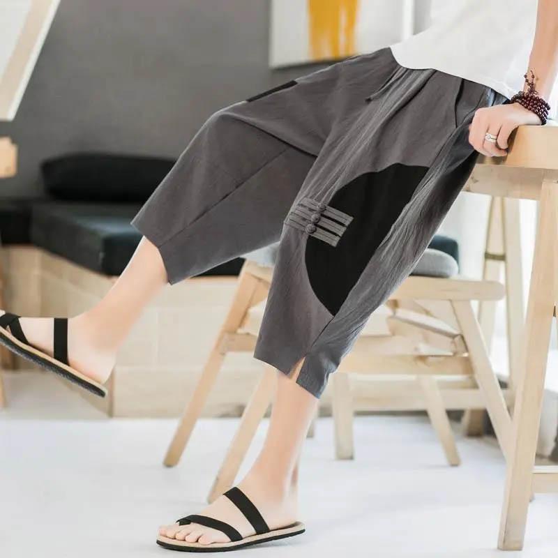 Pánské ležérní šortky volné velké velikosti harémové kalhoty letní tenké rovné kalhoty domácí nezbytnost prodyšné pohodlné zkrácené kalhoty