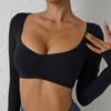 Top da yoga fitness a maniche lunghe plissettato nudo europeo e americano per donna