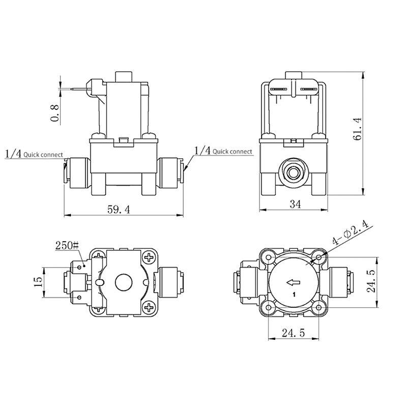 Elettrovalvola Acqua Normalmente Chiusa con Ingresso da 1/4" per Valvola Elettrosolenoidi Elettrici in Plastica per Sistemi di Osmosi Inversa RO Pura