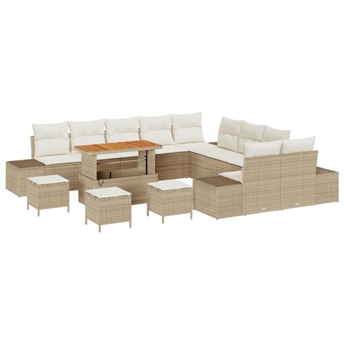 Ensemble de canapés de jardin de 14 pièces avec coussins beige poly rattan acacia, Canapé de jardin 2 places avec coussins 3362851