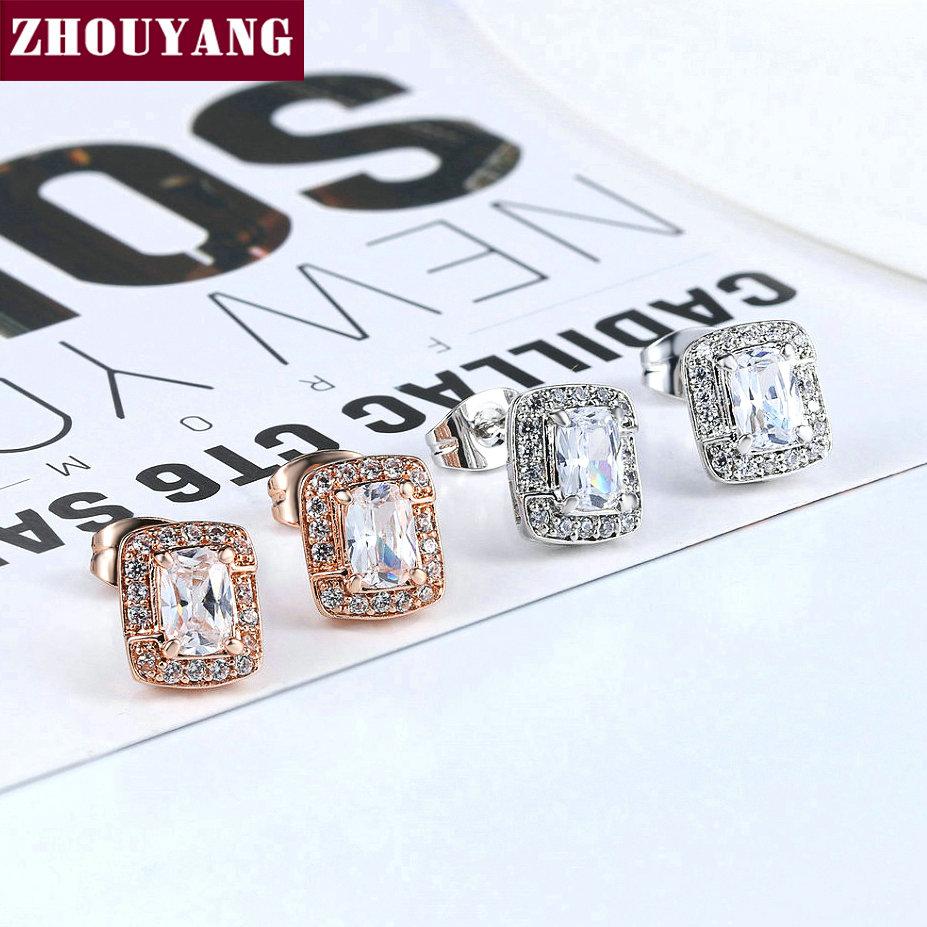 Ohrringe für Damen Klassischer Luxusstil 2 Farben Quadratischer Zirkonia Modeschmuck Party Geburtstagsgeschenk E275 E758 ZHOUYANG