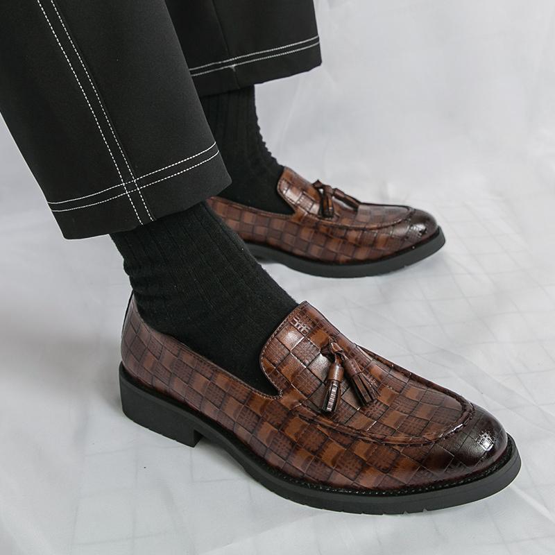 Herr Svart Loafers Läder Brun Formella Affärsskor Bröllopsklädsel Balskor Överdimensionerade