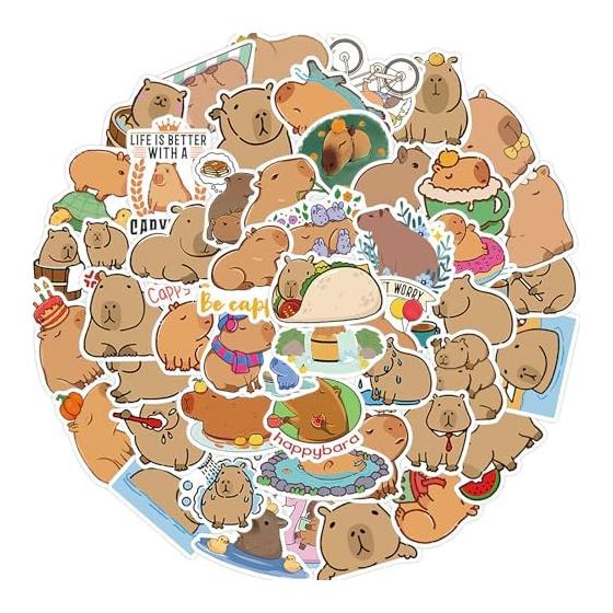Capybara Sticker Set of 50 Cute Capybara Stickers Waterproof Stylish Cartoon Animal Vinyl Stickers Cute DIY Stickers for Suitcase