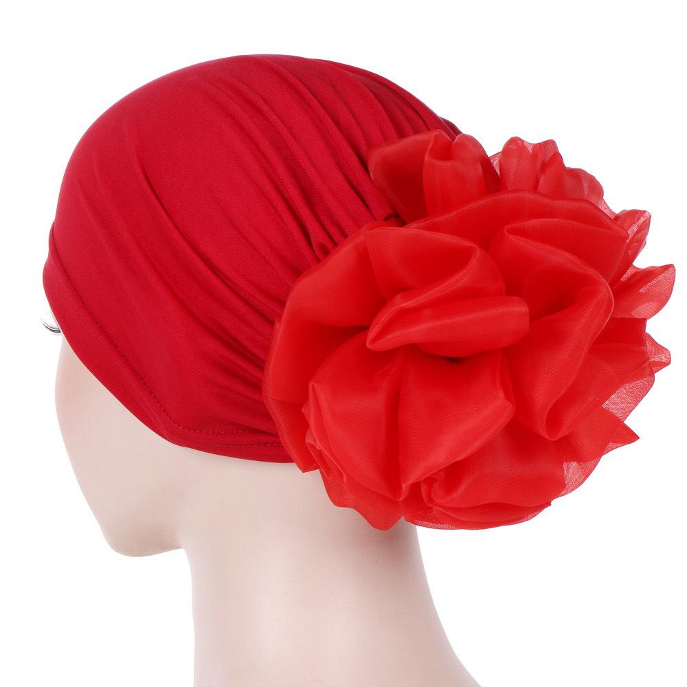 New Muslim Solid Color Milk Silk Flower Hijab Cap