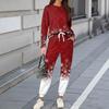 Sets For Women 2 Piece Round Neck Long Sleeve Shirts Printed Sweatpants Pocket Sets