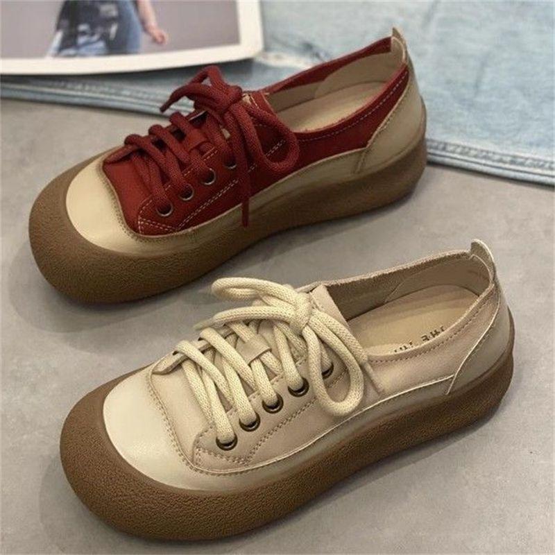 Soft leather new casual soft bottom sports stacking wasteland wind dopamine spring and autumn fashion breathable board shoes women