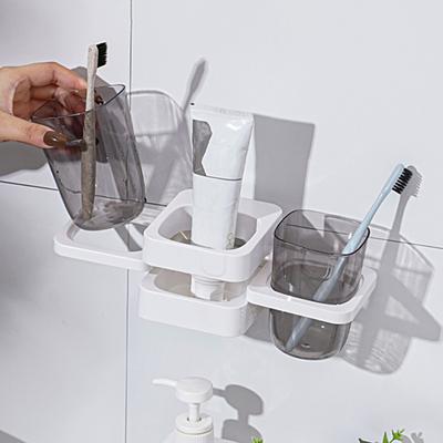 Pyłoszczelna, do góry nogami konstrukcja Stabilna, bez dziurkowania, montowana na ścianie, z przyssawką, uchwyt na pastę do zębów i szczoteczkę do zębów, organizer na szczoteczki do zębów