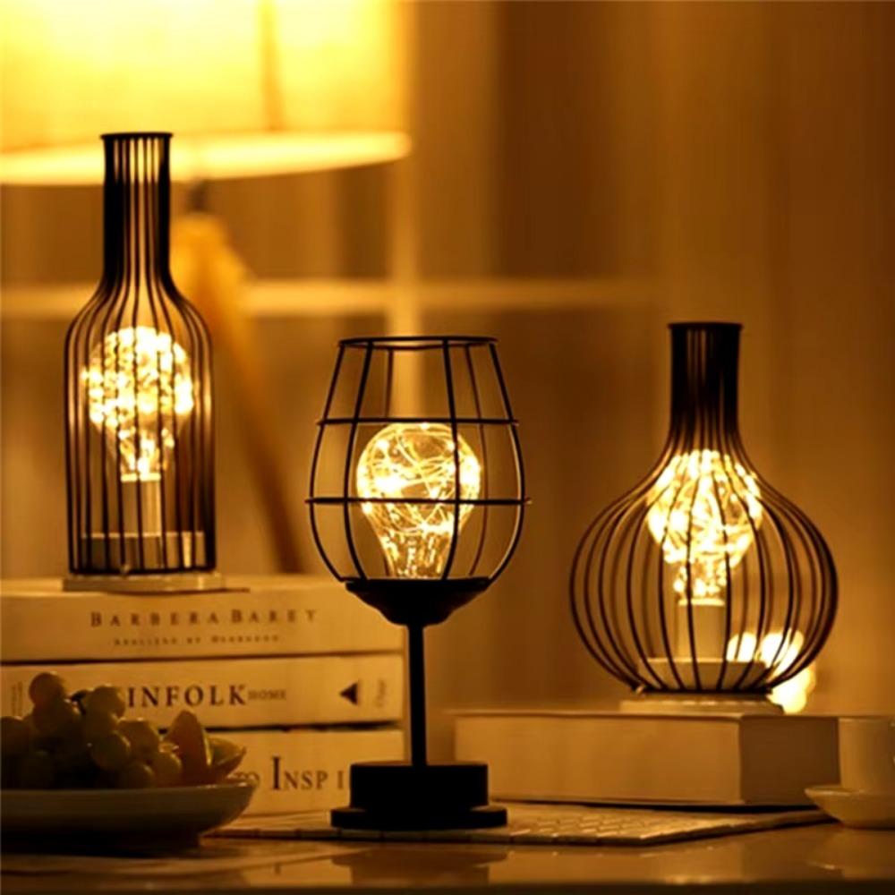 LED Lantern LED Table Lamp Black Night Light Retro Bedroom Bedside Lamp  Desk Lighting
