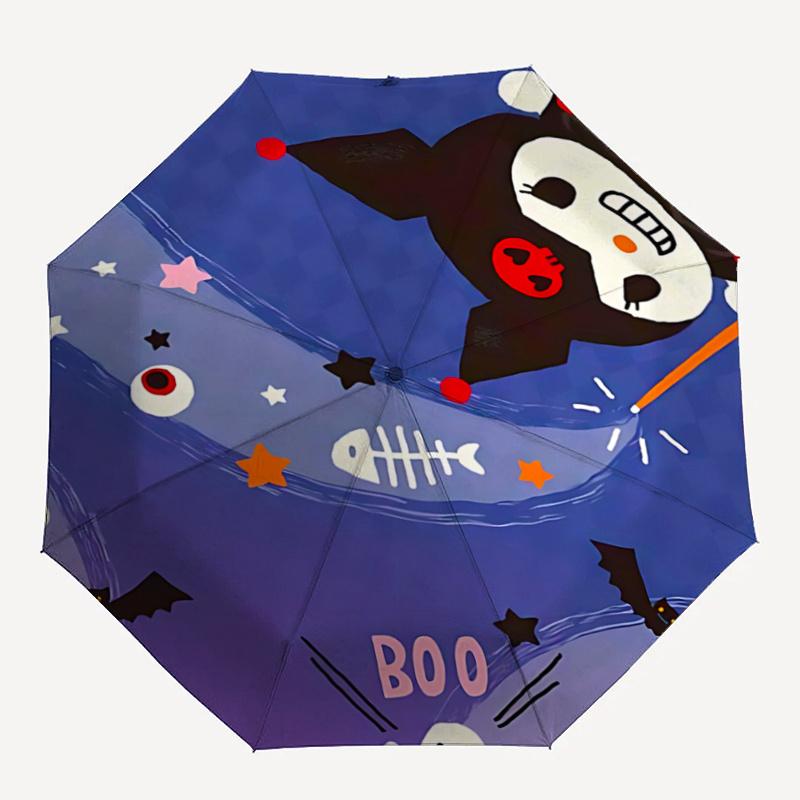 1pc Halloween Ghosts & Bats Automatic Opening/Closing Umbrella - Portable Tri-Fold Design with 8-Bone Iron Frame - Outdoor, Gift for Fans, Travelers,