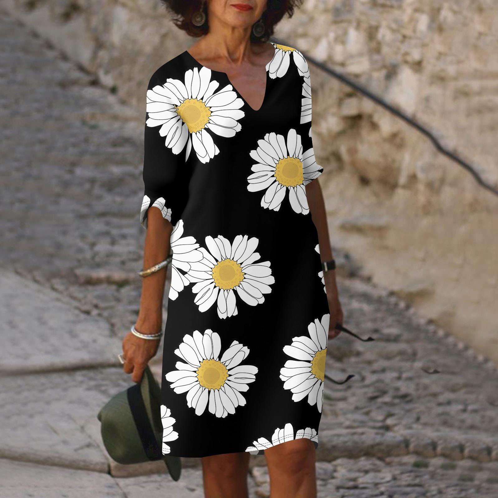 

Женское летнее модное повседневное платье с v-образным вырезом и половиной рукавов с цветочным принтом L