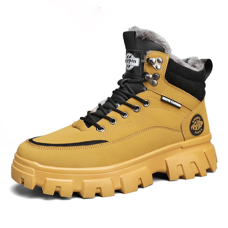Herren Winter Fellgefütterte High Top Wander-Sneaker Outdoor Slip-on Lässige Taktische Stiefel Schnür-Stiefeletten Warme Schneestiefel Kurze Stiefeletten