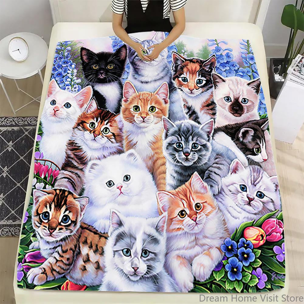 Cute Cat Print Blanket, Flannel Blanket, Soft Warm Throw Blanket Nap Blanket For Couch Sofa Office Bed Office Camping Travelling