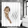 Kociak Wybija Się Ze Ściany Zasłona Prysznicowa z Odciskiem Kociej Łapy, Dekoracyjna Zasłona Prysznicowa do Łazienki, Wodoodporna Zasłona Prysznicowa z H