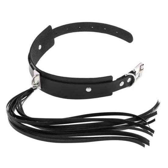 Faux Leather Choker with Tassel Leash Adjustable Handcrafted Gothic Punk Black Bondage Neck Collar Women Couple Adults Sex Toy