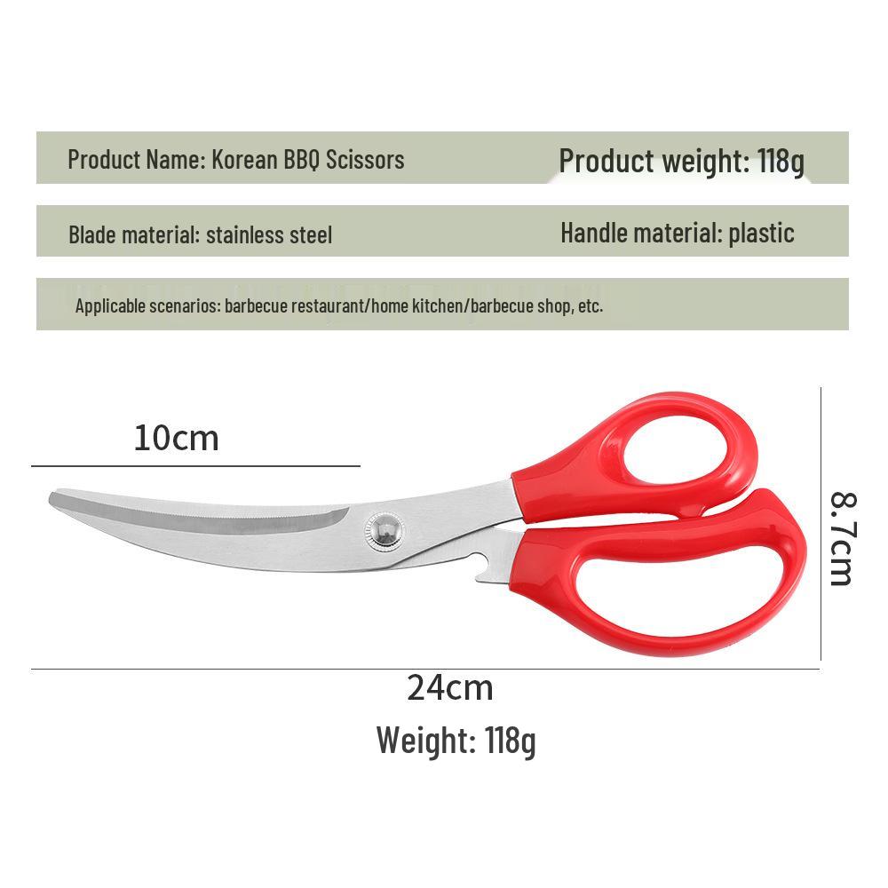 Korean Style Curved Stainless Steel Scissors for Cutting Chicken, Steak, and Barbecue.