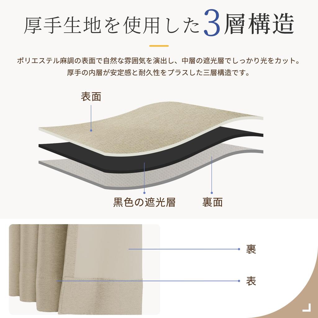 INOVADAY Blackout Curtains, Set of 2, Grade 2 Blackout, Linen-like Fabric, Thick, Drape Curtains, Shape Memory, Heat Insulation, Soundproofing, UV Cut