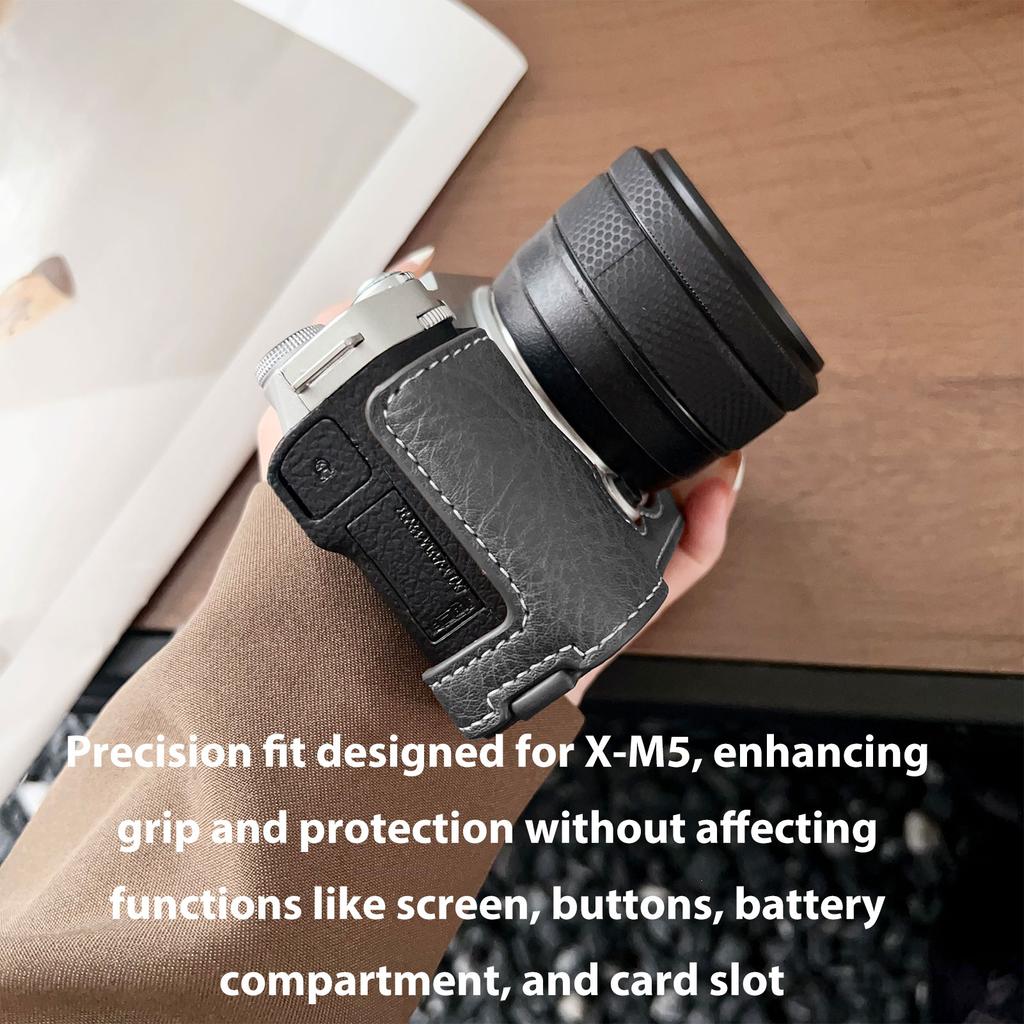 Camera Half Case PU Leather Anti-Scratch Camera Carry Case with Shoulder Strap Compatible with Fujifilm X-M5 Black