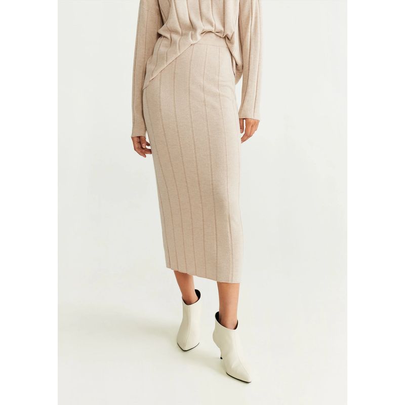 

Осенний Дом Солнца Новое поступление Экспорт Европейская и американская женская одежда MN * Домашняя вязка Юбка в рубчик средней длины Юбка с разрезом Apricot color Waist 82-92