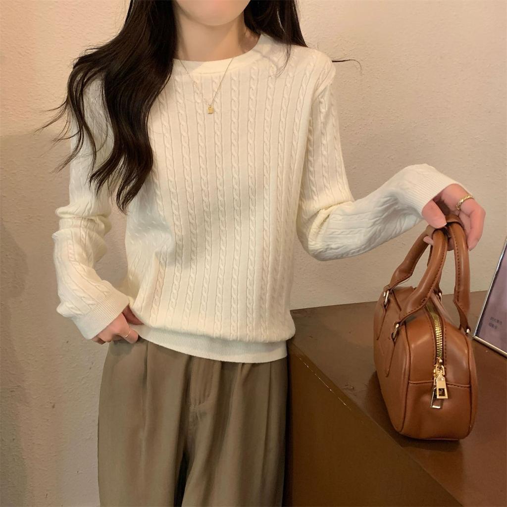 Round-neck Loose Knitted Sweater for Women Tweed Casual Sweater for Women Fashionable and Versatile Long-sleeved Pullover for Autumn and Winter