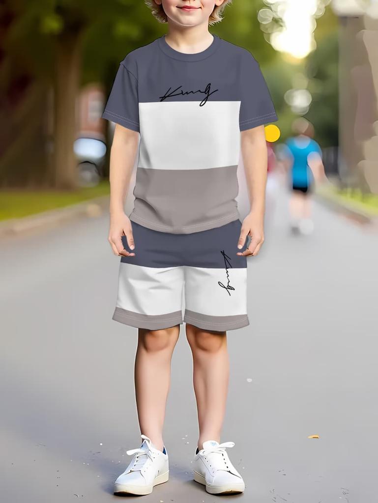 2026 Sommer Lässige Jungen T-Shirts Sets Rundhals Paris Buchstabe 3D Gedruckte Shorts Sport Zweiteiliges Anzug Outdoor Kinderkleidung
