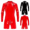 Herren Jumpsuit mit langen Ärmeln, Wet-Look Lackleder, Rollkragen Bodysuit, Reißverschluss im Schritt, Club Tanzkostüm
