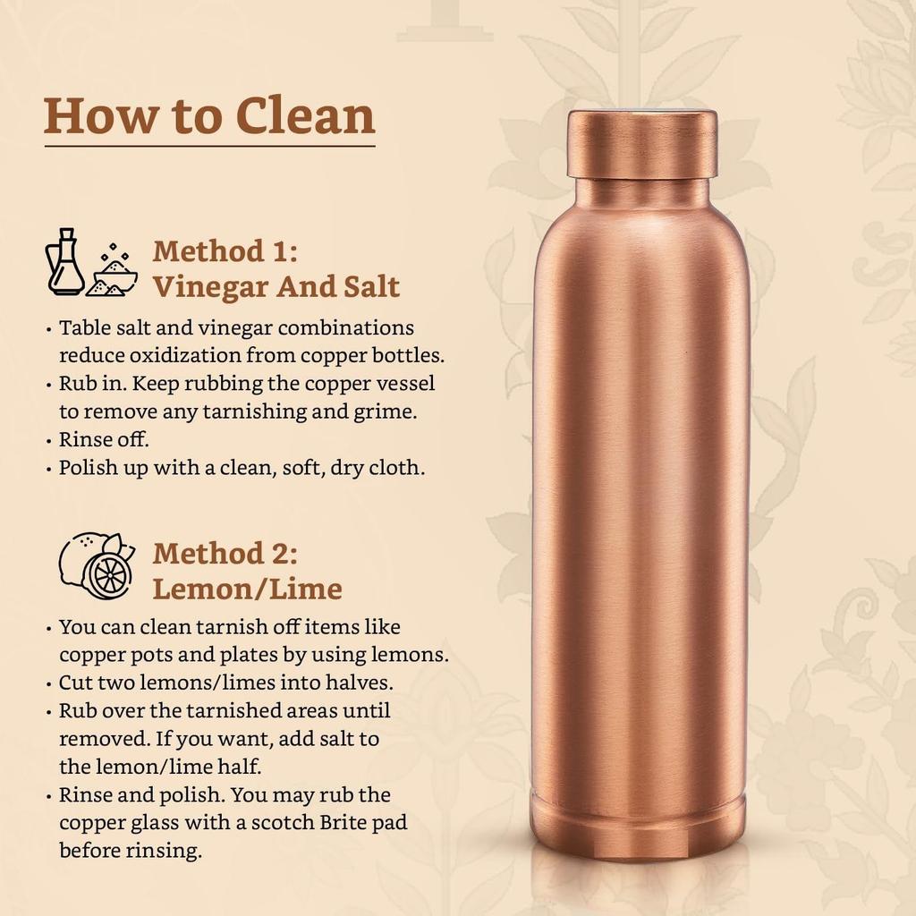 Copper Leak-Proof Mat Finish Bottles | 950 Ml | Pure Copper | Elegant Matte Texture | Daily Wellness Bottle