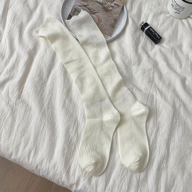 

Spring and Summer Girls Long Tube Casual Plain-colored Slimming Pile-up Socks, Trendy Girl Style, Simple Calf-length Socks 1 pair