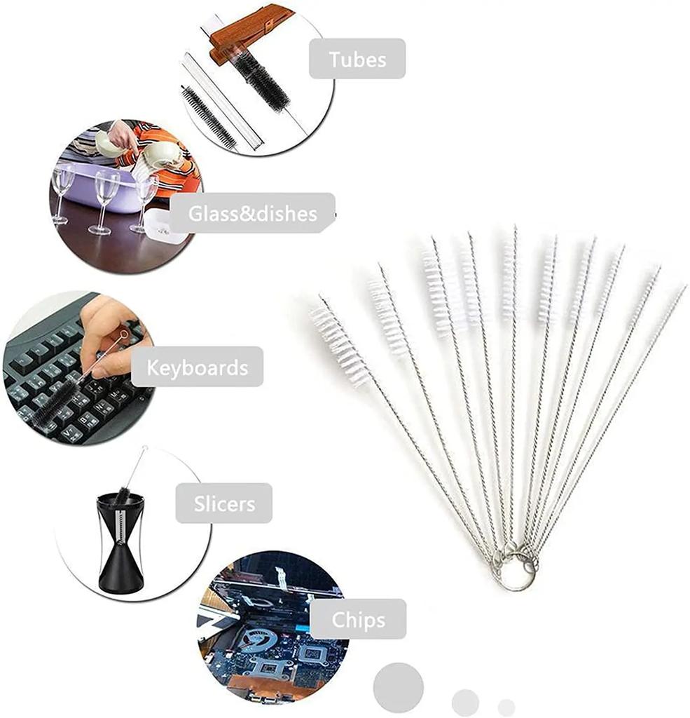 10pcs Pipe Tube Brush Pipe Cleaning Brushes Nylon Bristle Drinking Straws Cleaner Brush for Washing Kettle Spout Teapot Nozzle