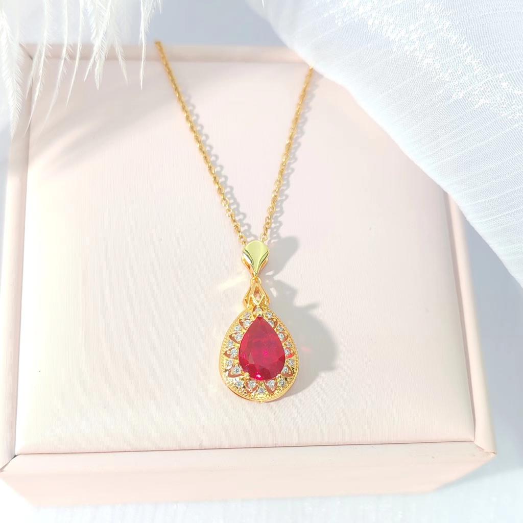 Titanium Steel Water Drop Necklace Women'S Light Luxury High Temperament Inlaid Zircon Pendant Collarbone Chain