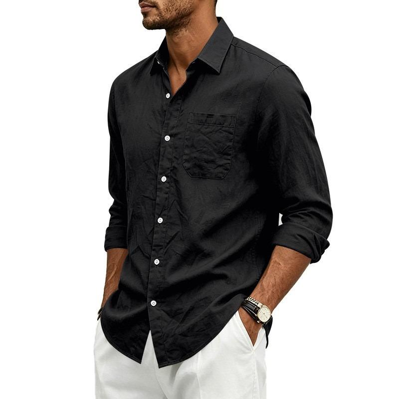 IHUASU men's Fashion Long Sleeve Autumn Winter POLO Neck Casual Blouses & Shirts Elegant