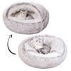 Cat Bed Round Plush Fluffy Hooded Cozy Cat Bed Cave for Indoor Donut Self Warming Small Dog Bed Anti-anxiety Puppy Kennel