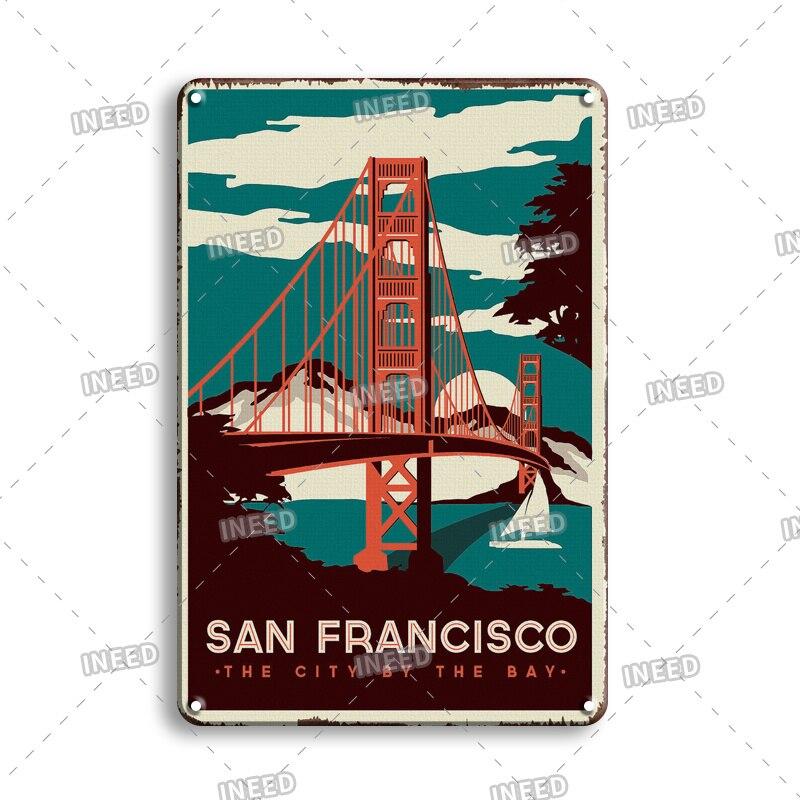 INEED Decor Vintage City Landscape Metal Tin Sign  New York London Italy  Retro Poster Travel Scenery Wall Art Stickers  Perf