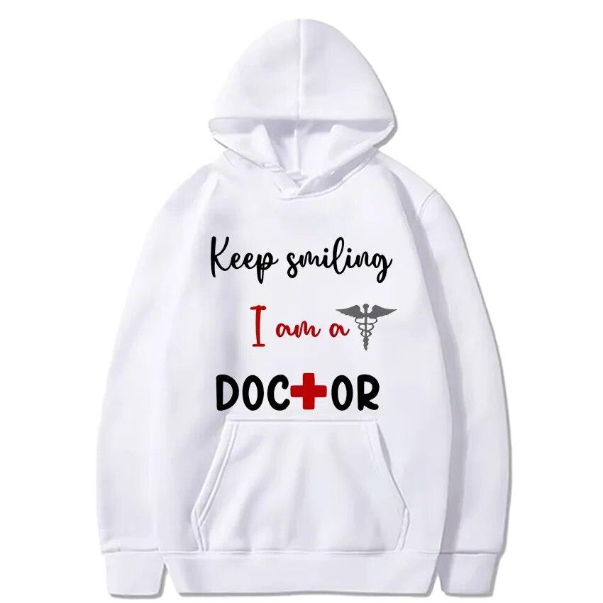 

Keep Smiling I am a DOCTOR Женская толстовка унисекс с капюшоном из флиса с графикой и принтом Толстовка унисекс с длинными рукавами