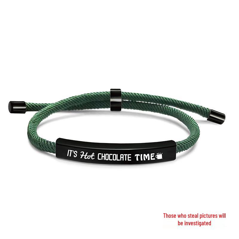 Stainless Steel Black Red Woven Rope Bracelet - Trendy European and American Fashion, Engraved, Christmas Gift