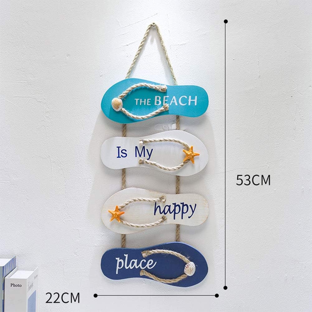 Wooden Wall Decorative Sign Wood Plaque,Wall Ornament Hanging Wooden Slippers Decoration,Beach Flip Flop Decoration Flip Flop (the beach is my happy