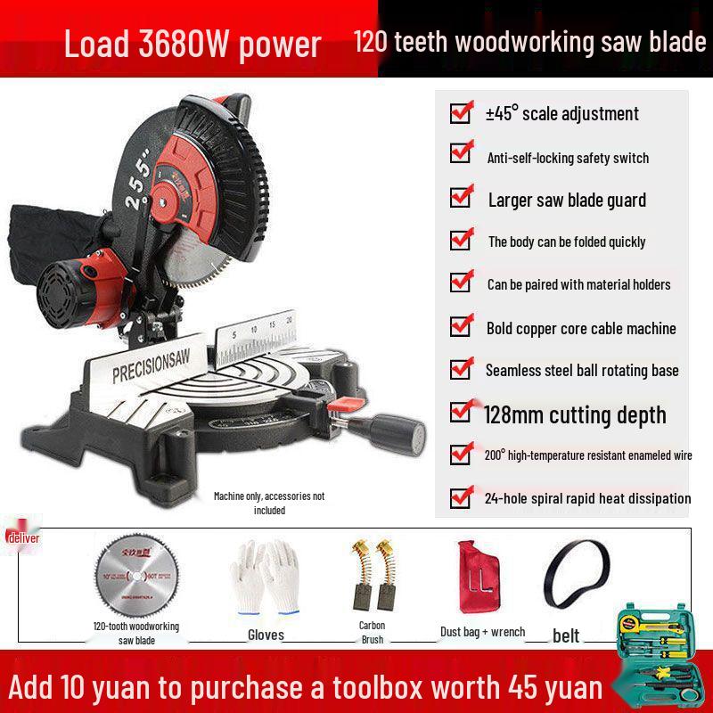 High Precision 10" Aluminum Alloy Miter Saw, 45º Multifunctional Cutting Machine